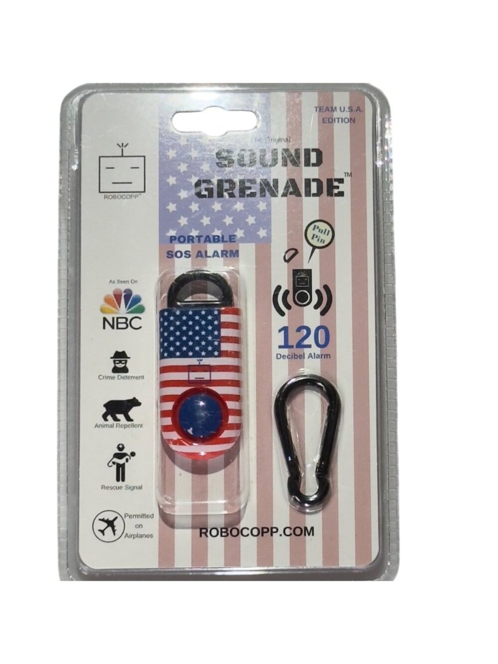Sound Grenade Portable SOS Alarm 120 Decibel U.S.A. Edition with Carabiner - Picture 1 of 7
